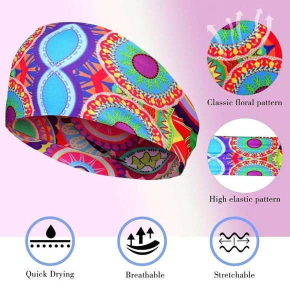 8 Pieces African Headband Stretchy Boho Hairband Yoga Running Sports Workout - Picture 3 of 5